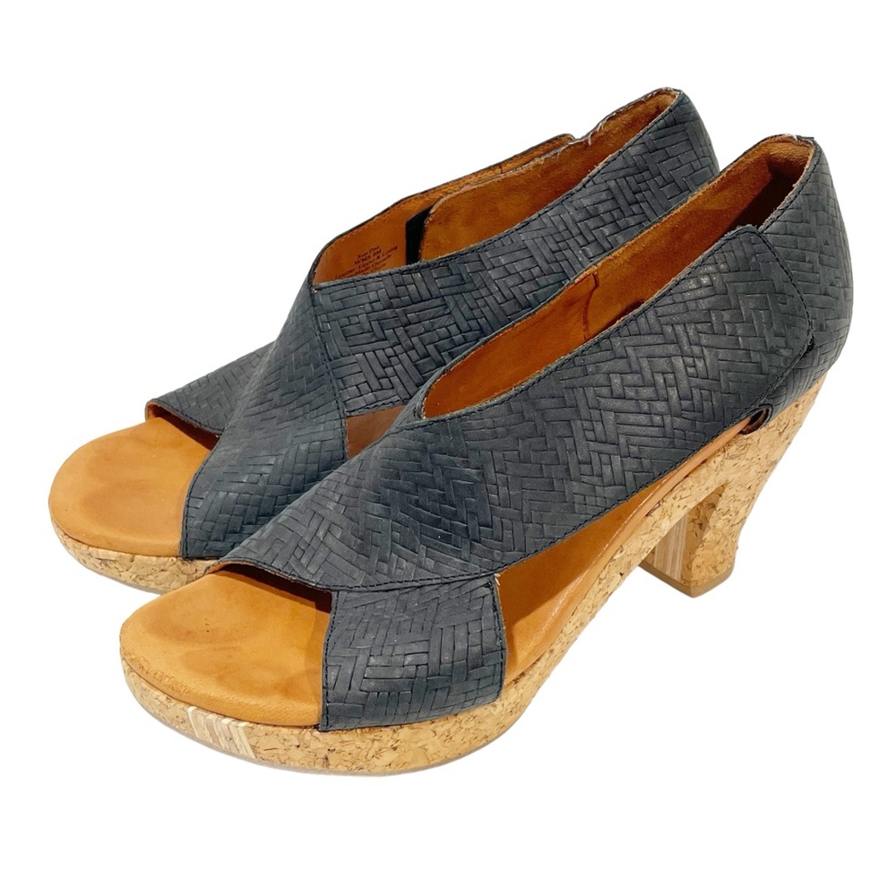 GENTLE SOULS Sun Dae Size 8 Leather Cork Wood‎ Gray Weaved Heel Pump Sandal